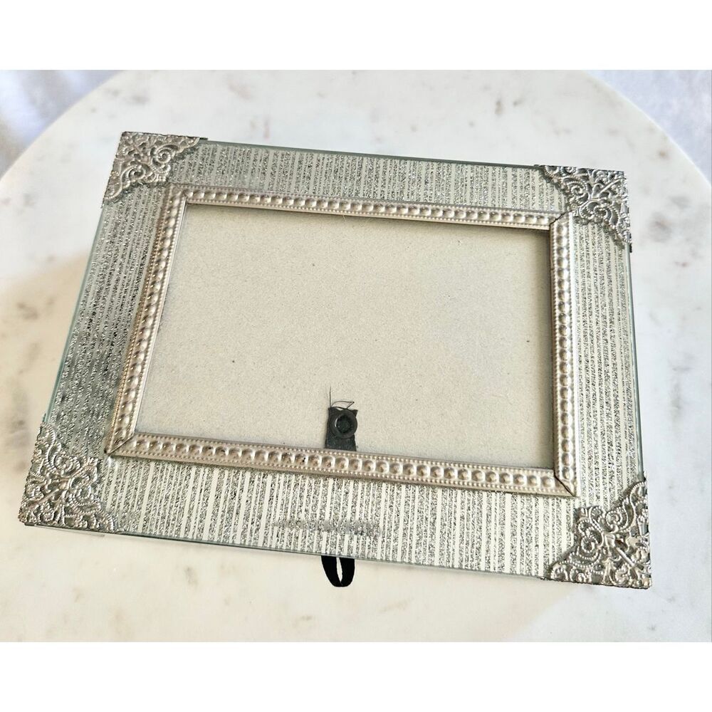 Silver glass jewelry box with photo frame